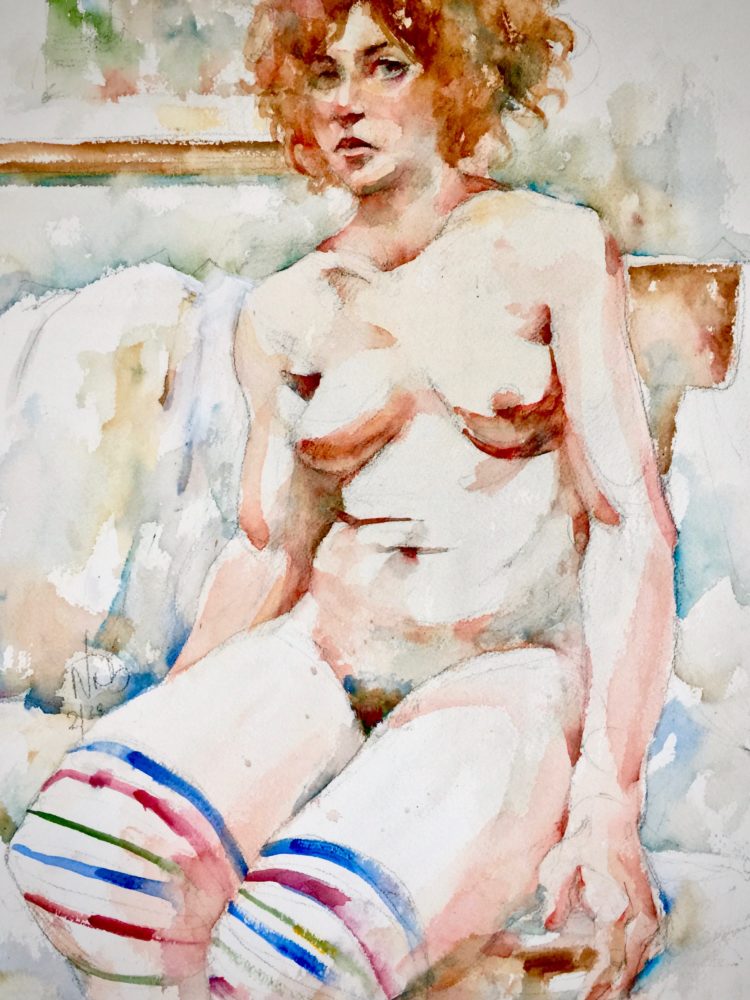 Seated nude with overknee socks