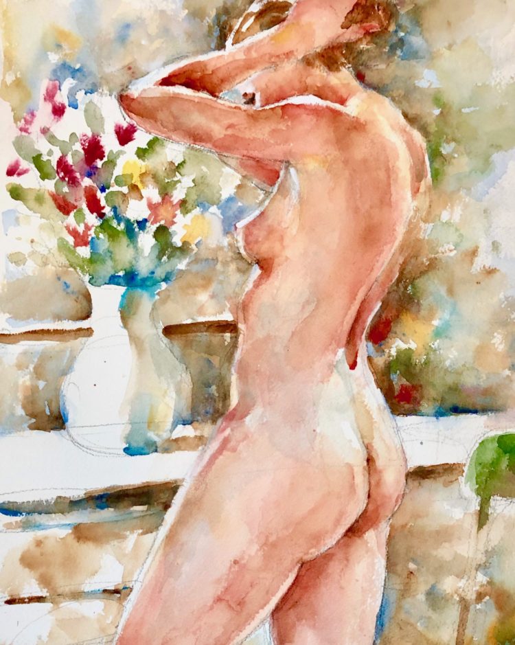 Nude with flowers